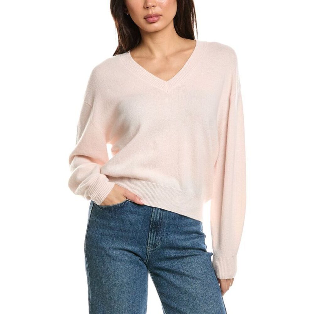 Brodie Cashmere Womens  Matilda V-Neck 100% Cashmere Sweater, White